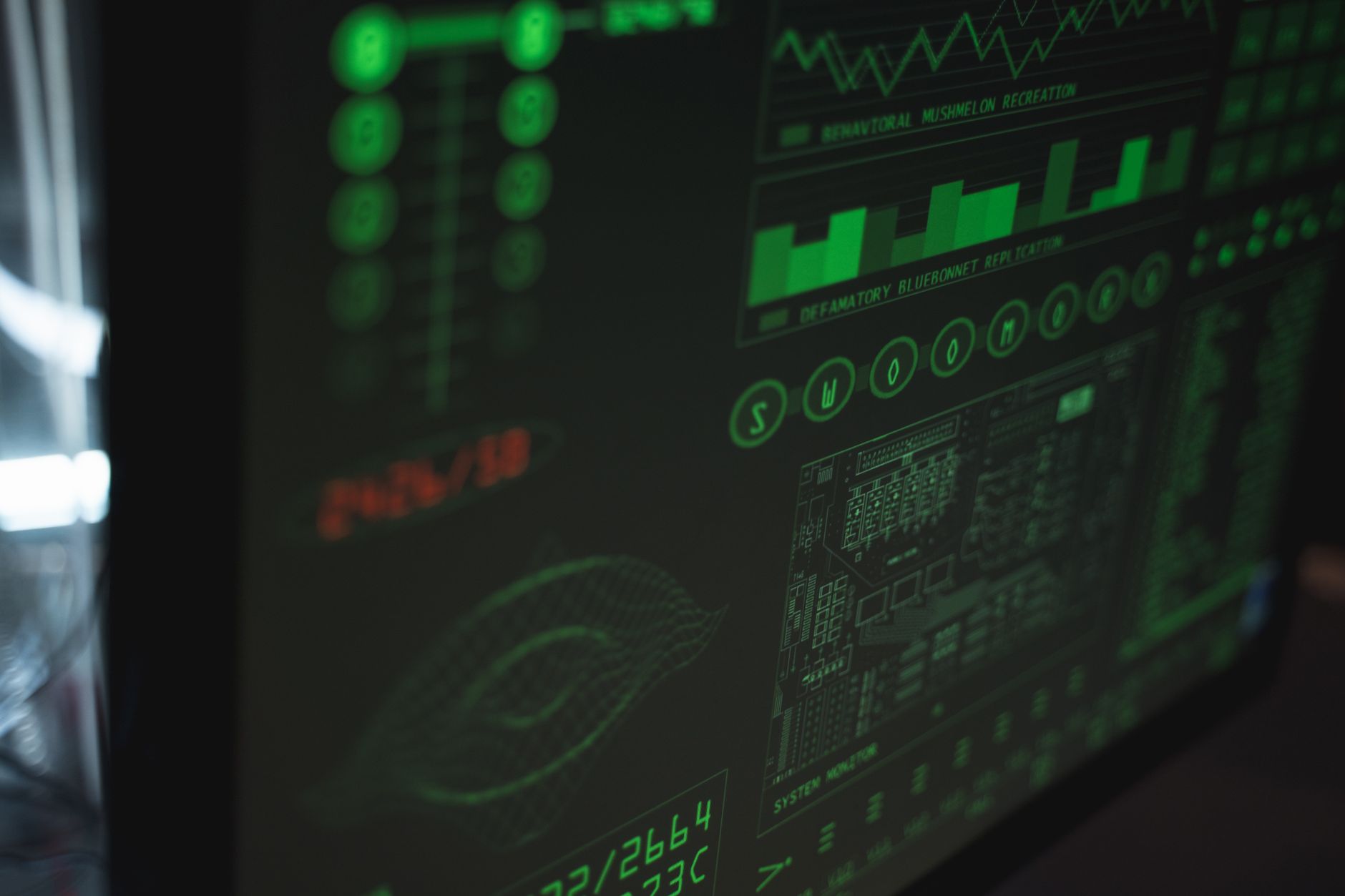 managed-services-security A monitor shows a security monitoring interface with protection indicators.